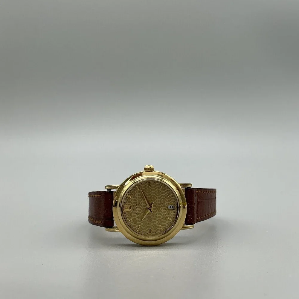 Le Chateau 2201L Womens Watch 24mm Gold Tone Brown Leather Date New Battery